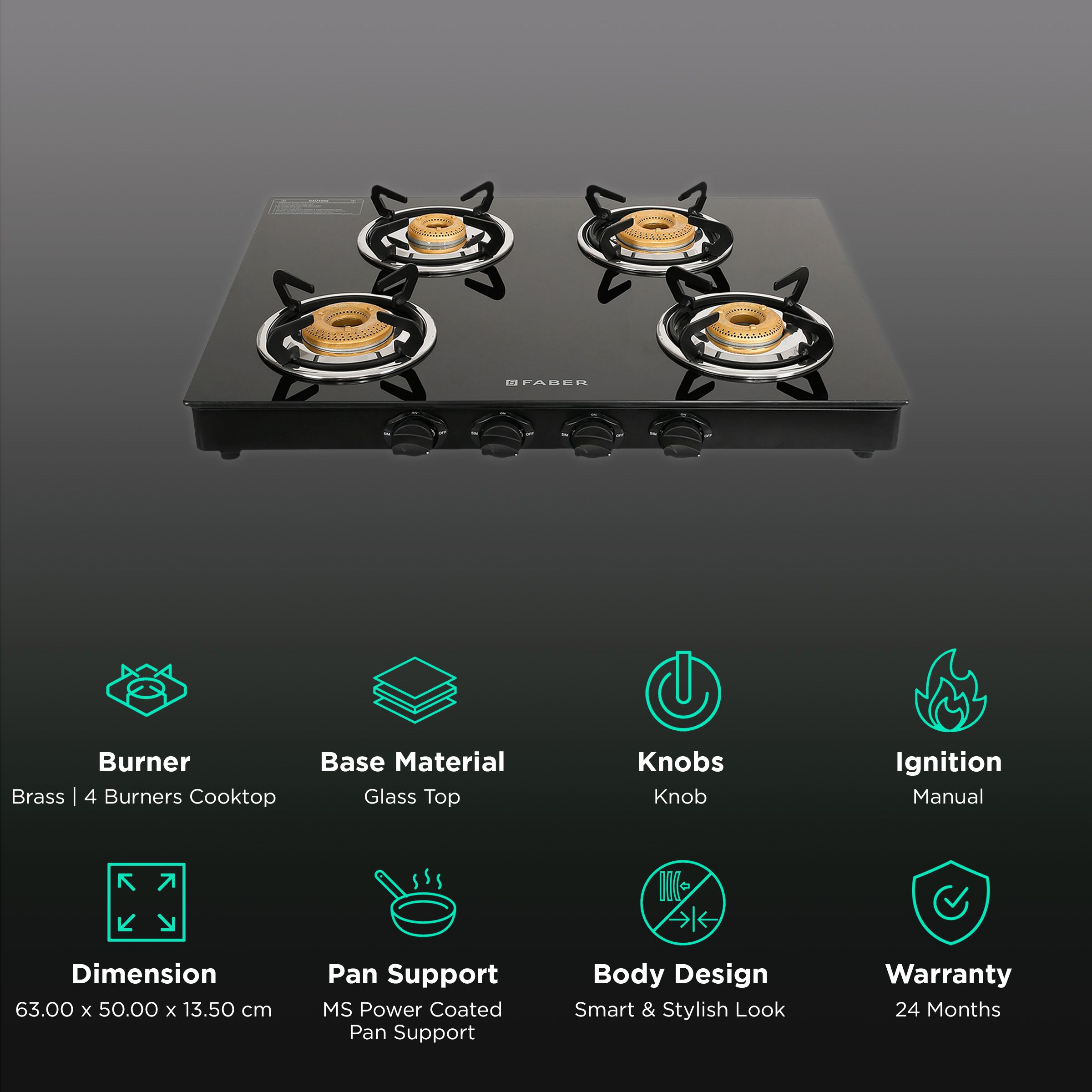 Buy Faber Jumbo Neo XL 4BB Glass Top 4 Burner Manual Gas Stove (MS